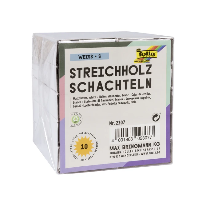 Luciferdoosjes Folia klein 53x37x11mm 10 stuks wit