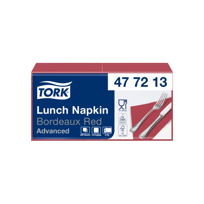 Lunchservet Tork Advanced 1/4 vouw 2-laags 328x325mm 200 vel bordeauxrood 477213