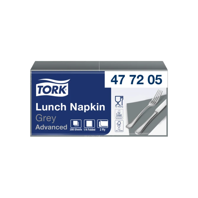 Lunchservet Tork Advanced 1/4 vouw 2-laags 328x325mm 200 vel grijs 477205
