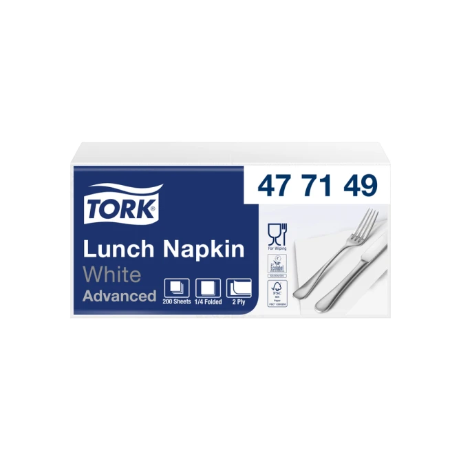 Lunchservet Tork Advanced 1/4 vouw 2-laags 328x325mm 200 vel wit 477149