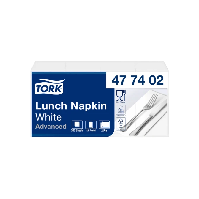 Lunchservet Tork Advanced 1/8 vouw 2-laags 328x325mm 200 vel wit 477402