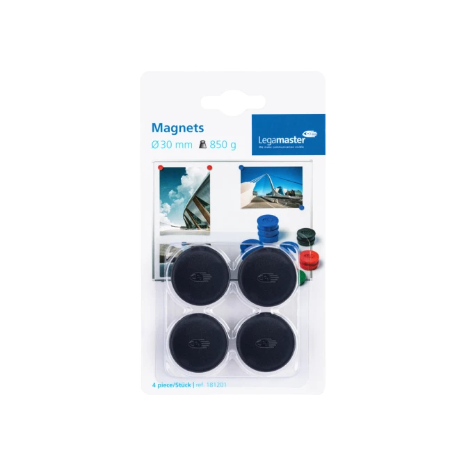 Magneet Legamaster 30mm 850gr zwart 4 stuks