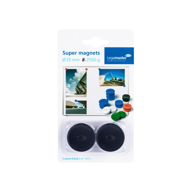 Magneet Legamaster 35mm super 2500gr zwart 2 stuks