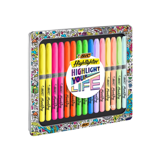 Markeerstift Bic grip Highlight your life assorti blik à 15 stuks