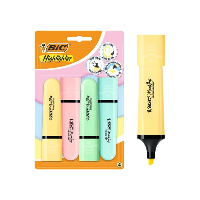Markeerstift Bic pastel assorti blister à 4 stuks