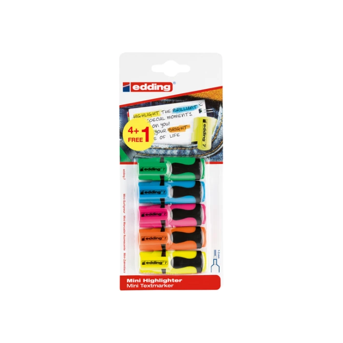 Markeerstift edding 7 mini 1-3mm assorti blister à 4+1 stuk gratis