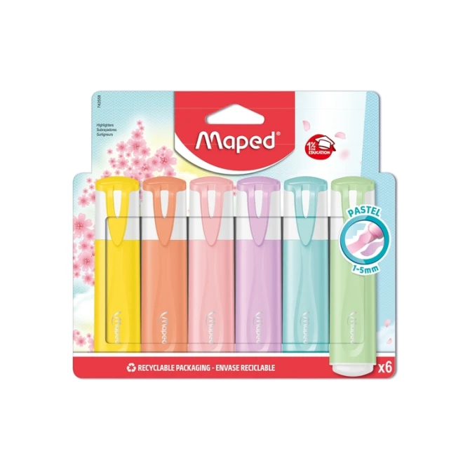Markeerstift Maped set à 6 pastel kleuren