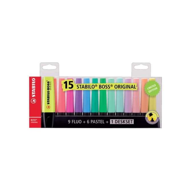 Markeerstift STABILO BOSS Original 70/15 assorti deskset à 15 stuks