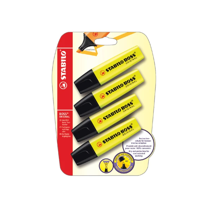 Markeerstift STABILO BOSS Original 70/24 geel blister à 4 stuks