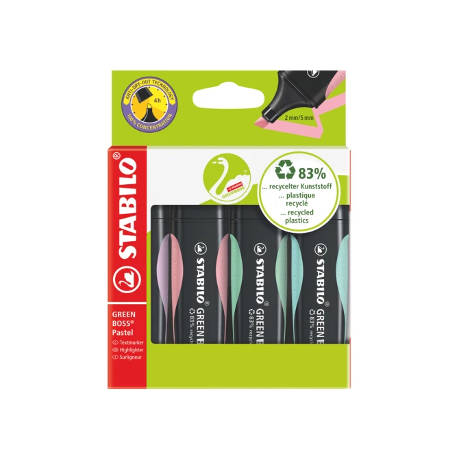 Markeerstift STABILO GREEN BOSS 6070/4 pastel assorti etui à 4 stuks