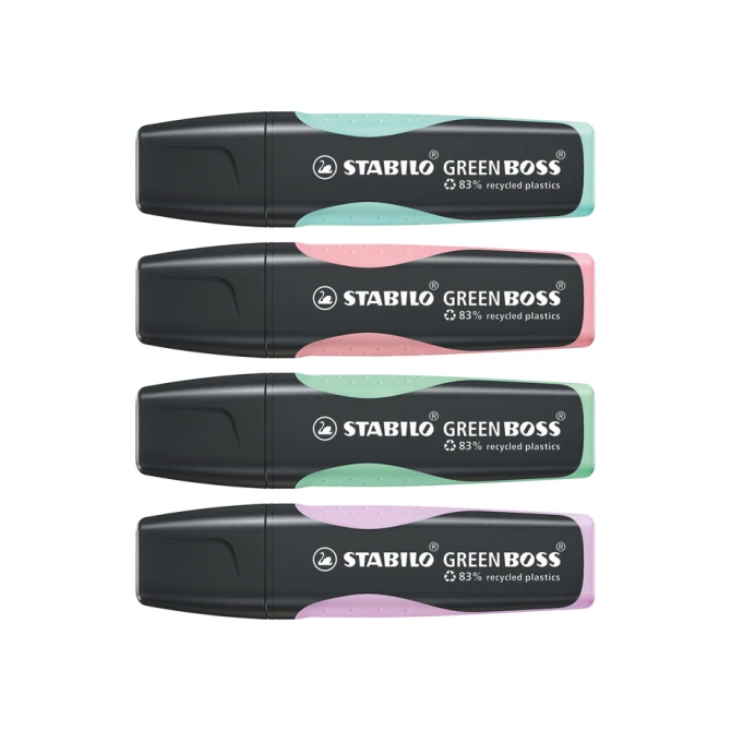 Markeerstift STABILO GREEN BOSS 6070/4 pastel assorti etui à 4 stuks