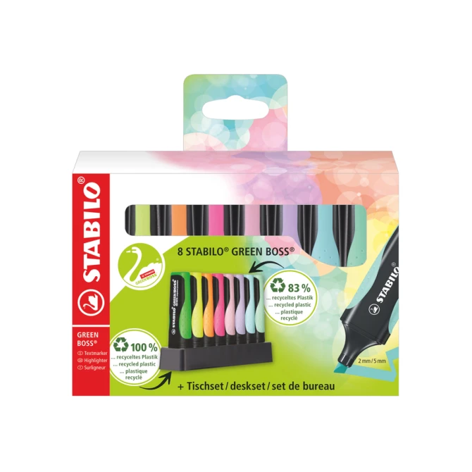 Markeerstift STABILO GREEN BOSS 6070/8 pastel assorti deskset à 8st