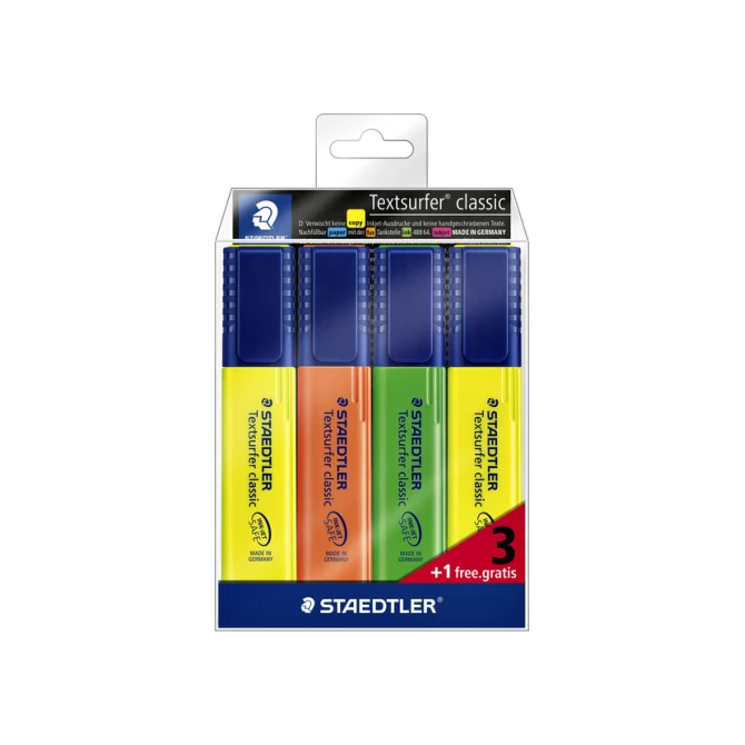 Markeerstift Staedtler 364 Textsurfer set à 3 stuks assorti + 1 geel gratis
