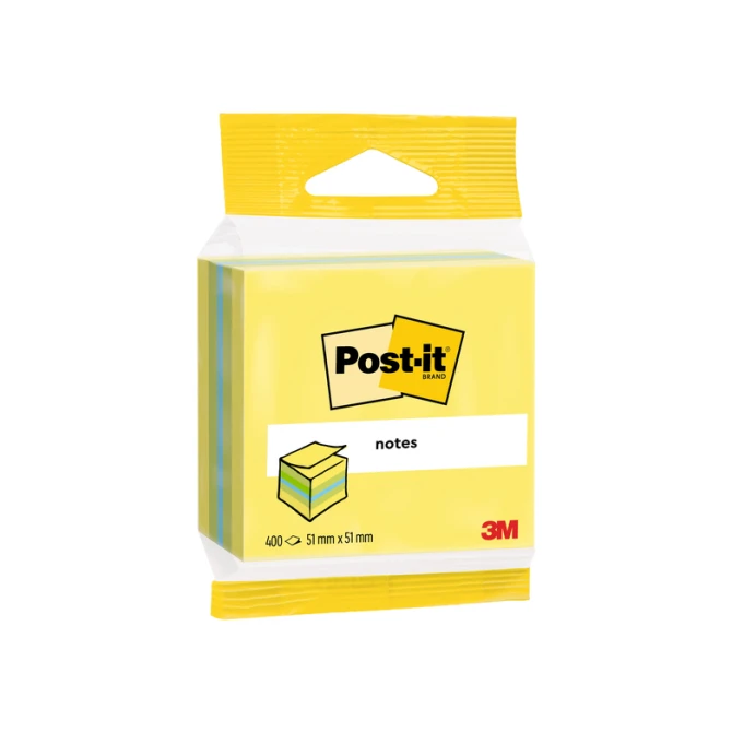 Memoblok 3M Post-it 2012L 51x51mm kubus ass kleur 400 vel