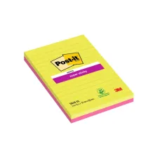 Memoblok 3M Post-it 5845 Super Sticky 127x203mm lijn assorti kleur 90 vel