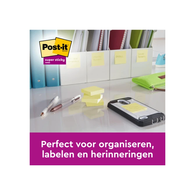Memoblok 3M Post-it 622 Super Sticky 47.6x47.6mm geel 21 + 3 gratis