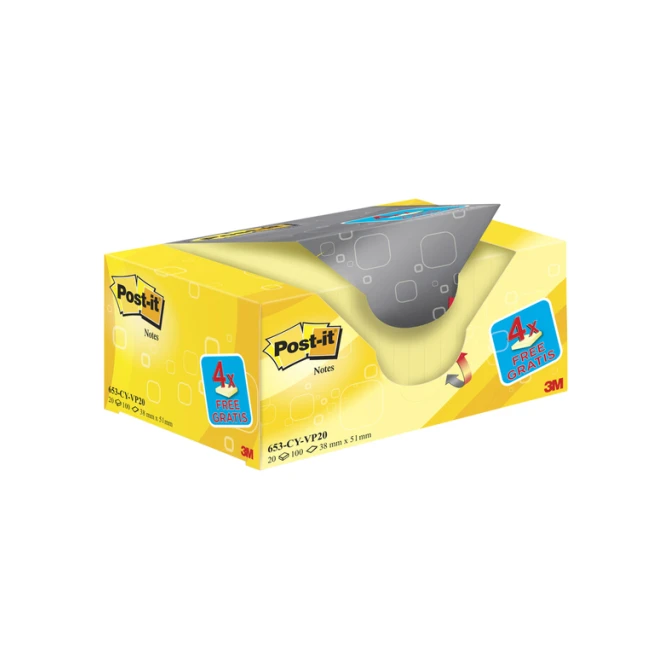 Memoblok 3M Post-it 653 38x51mm geel 16 + 4 gratis
