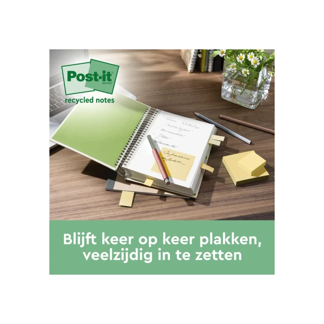 Memoblok 3M Post-it 654 76x76mm recycle geel 18 + 6 gratis