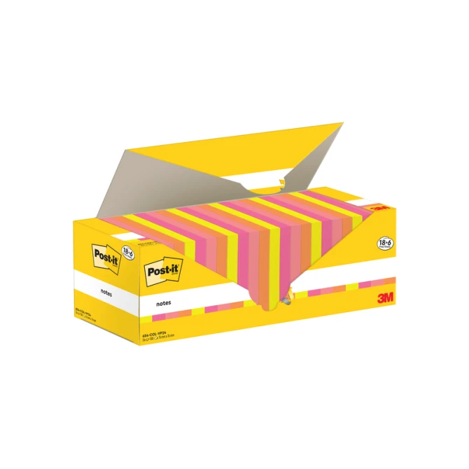 Memoblok 3M Post-it 654-COL 76x76mm kleur ass voordeelpak