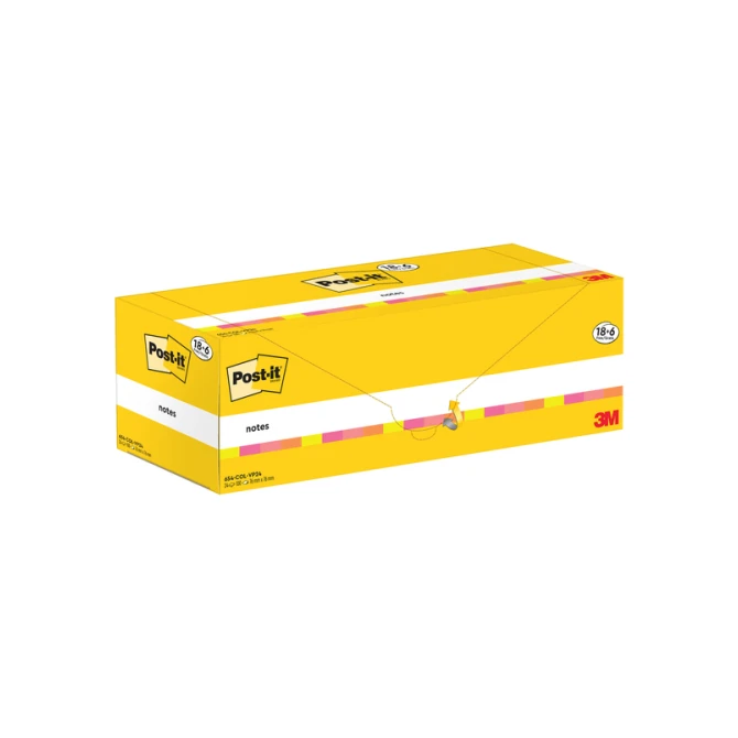 Memoblok 3M Post-it 654-COL 76x76mm kleur ass voordeelpak