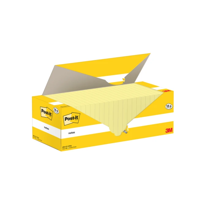 Memoblok 3M Post-it 654-CY 76x76mm geel voordeelpak
