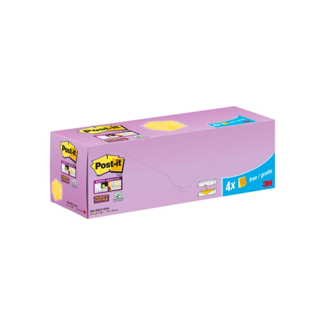 Memoblok 3M Post-it 654-SSCY Super Sticky 76x76mm geel voordeelpak Memoblok 3M Post-it 654-SSCY Super Sticky 76x76mm geel voordeelpak