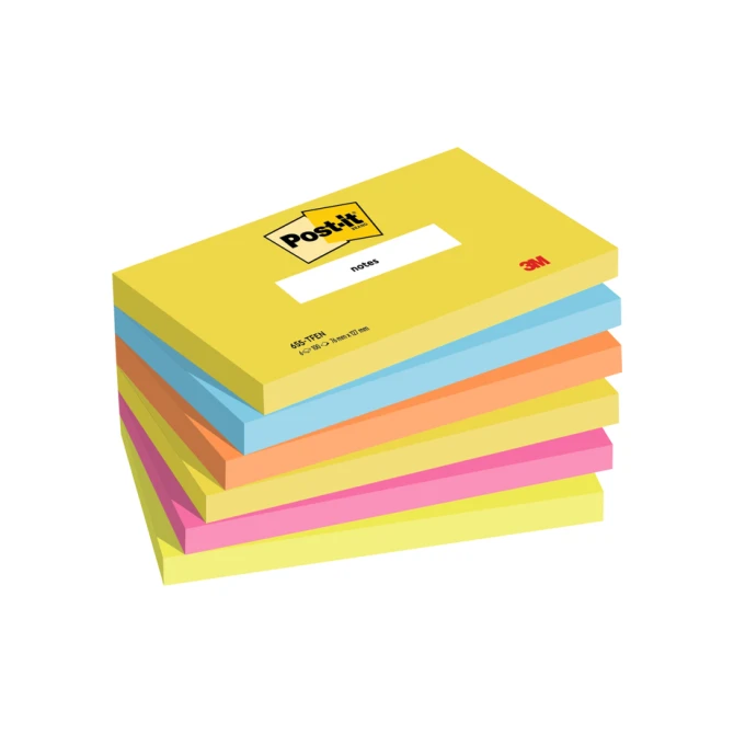Memoblok 3M Post-it 655 76x127mm Energetic Colours 6 stuks