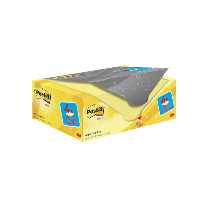 Memoblok 3M Post-it 655 76x127mm geel 16 + 4 gratis