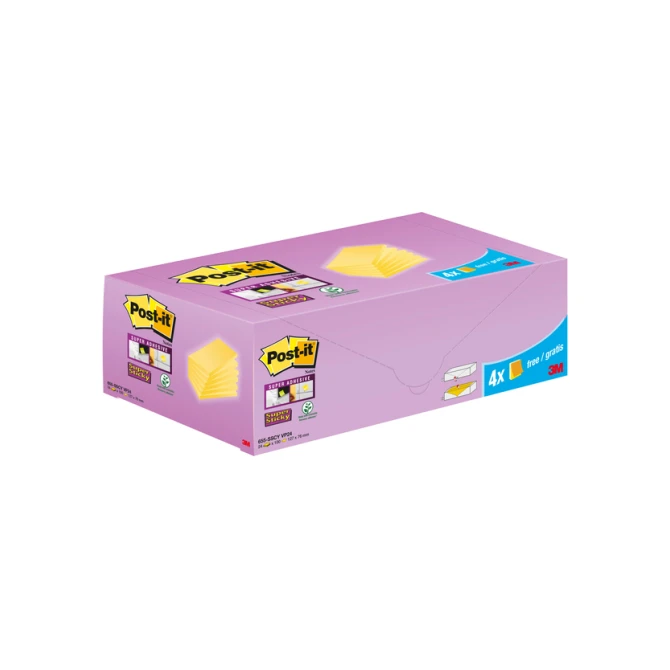 Memoblok 3M Post-it 655-SSCY Super Sticky 76x127mm geel voordeelpak Memoblok 3M Post-it 655-SSCY Super Sticky 76x127mm geel voordeelpak