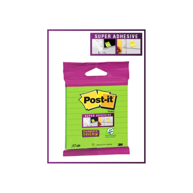 Memoblok 3M Post-it XL-LL Super Sticky 101mmx101mm groen met lijn 70 vel