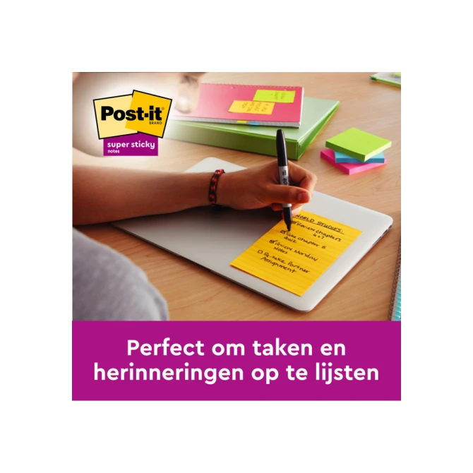 Memoblok 3M Post-it XL-LL Super Sticky 101mmx101mm groen met lijn 70 vel