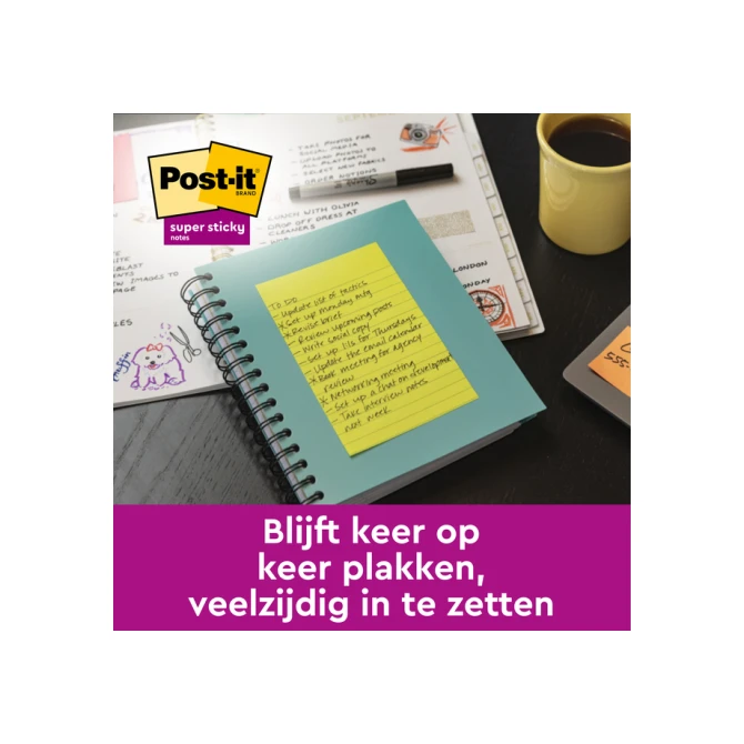 Memoblok 3M Post-it XL-LL Super Sticky 101mmx101mm groen met lijn 70 vel