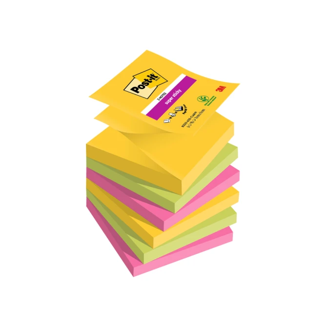 Memoblok Post-it 3M Z-Note R330 Super Sticky 76x76mm Carnival 6 stuks