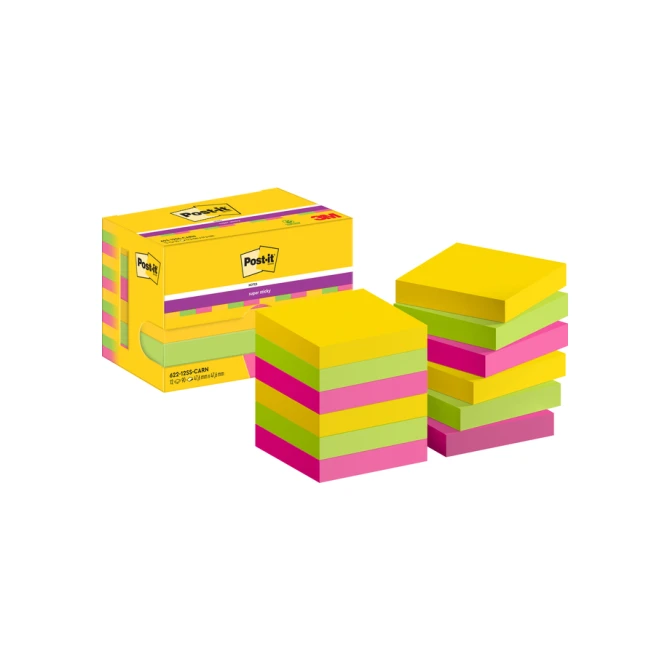Memoblok Post-it 622 Super Sticky 47,6x47,6mm Carnival 12 stuks Memoblok Post-it 622 Super Sticky 47,6x47,6mm Carnival 12 stuks