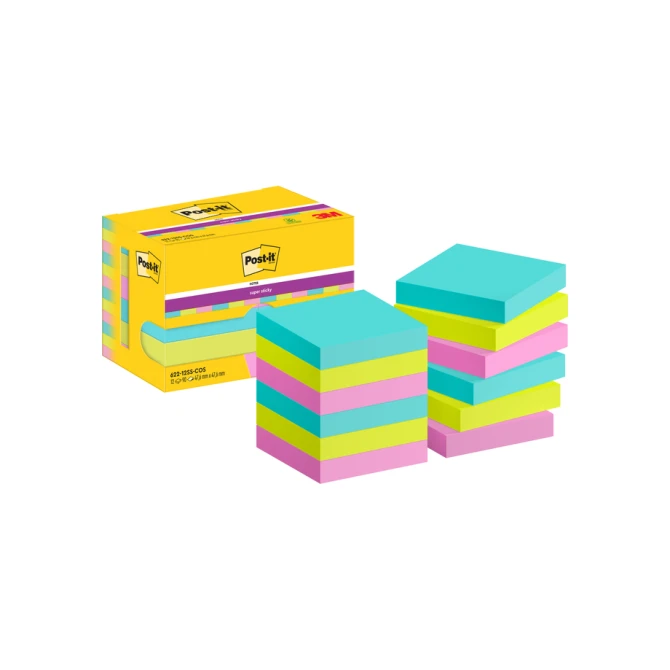 Memoblok Post-it 622 Super Sticky 47,6x47,6mm Cosmic 12 stuks
