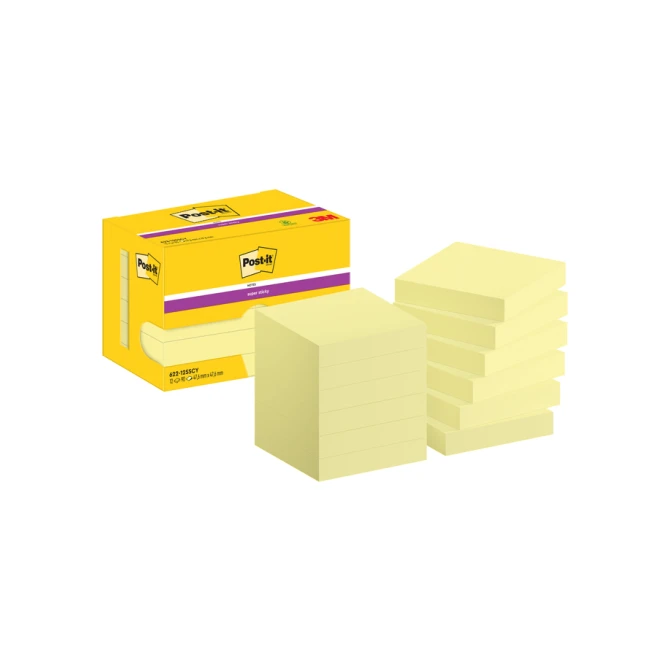 Memoblok Post-it 622 Super Sticky 47,6x47,6mm geel 12 stuks Memoblok Post-it 622 Super Sticky 47,6x47,6mm geel 12 stuks
