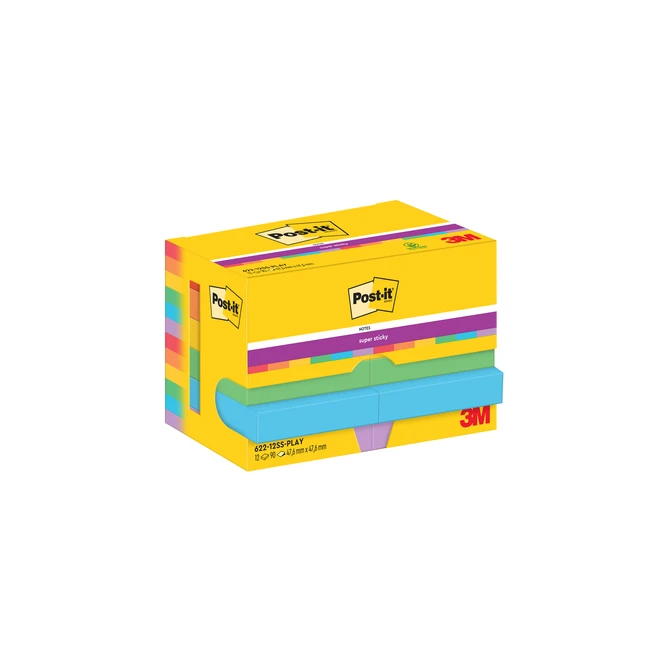 Memoblok Post-it 622 Super Sticky 47,6x47,6mm Playful 12 stuks