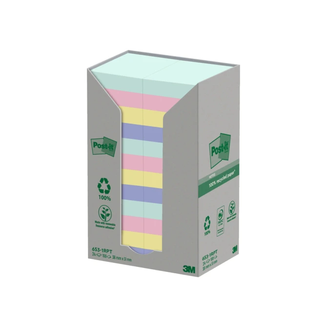 Memoblok Post-it 653-1RPT 38x51mm rainbow pastel 24 stuks
