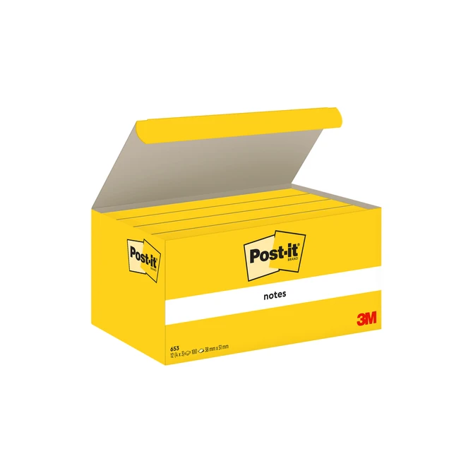 Memoblok Post-it 653 38x51mm geel 3 stuks