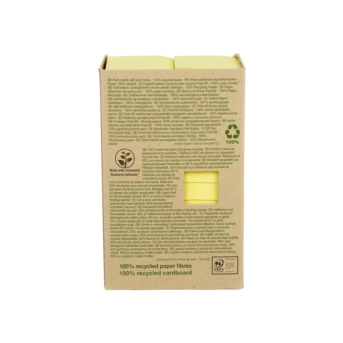 Memoblok Post-it 653 38x51mm recycled geel 24 stuks