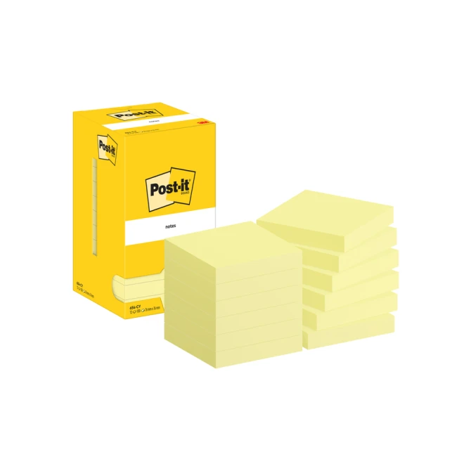 Memoblok Post-it 654 76x76mm geel 12 stuks