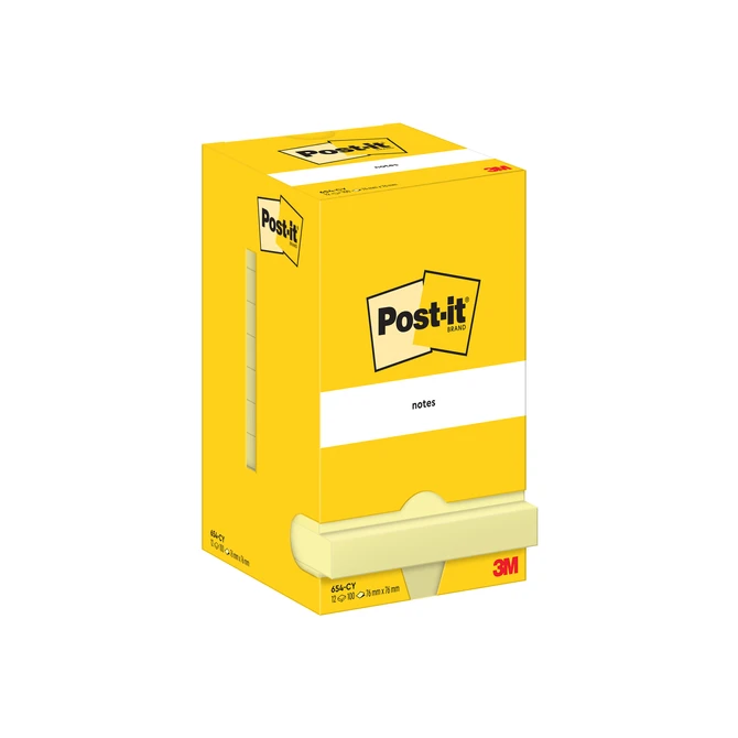 Memoblok Post-it 654 76x76mm geel 12 stuks