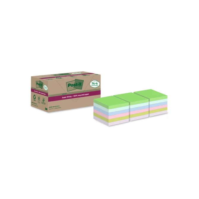 Memoblok Post-it 654 RSS12COL 76x76mm colour 14+4 gratis