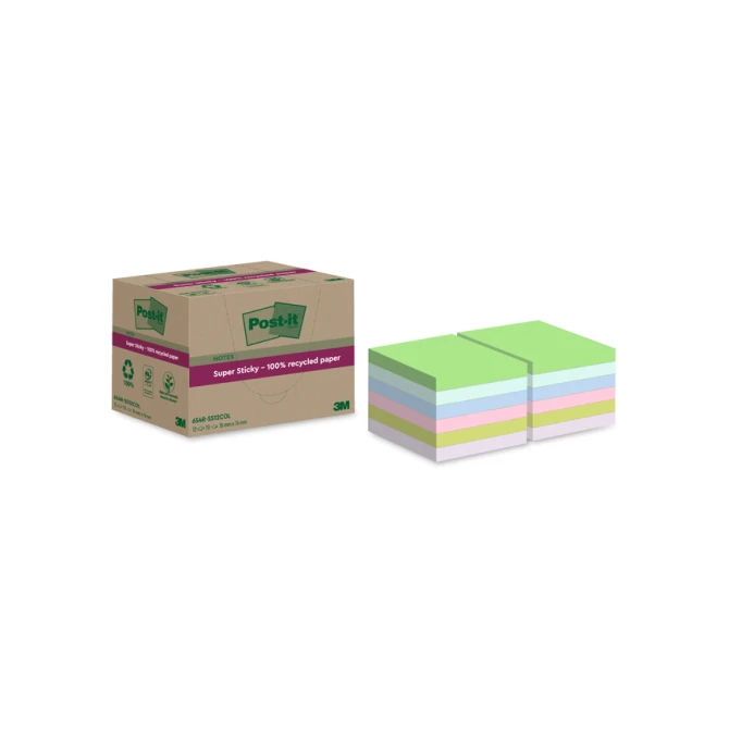 Memoblok Post-it 654 RSS12COL 76x76mm recycled colour notes pastel 12 stuks