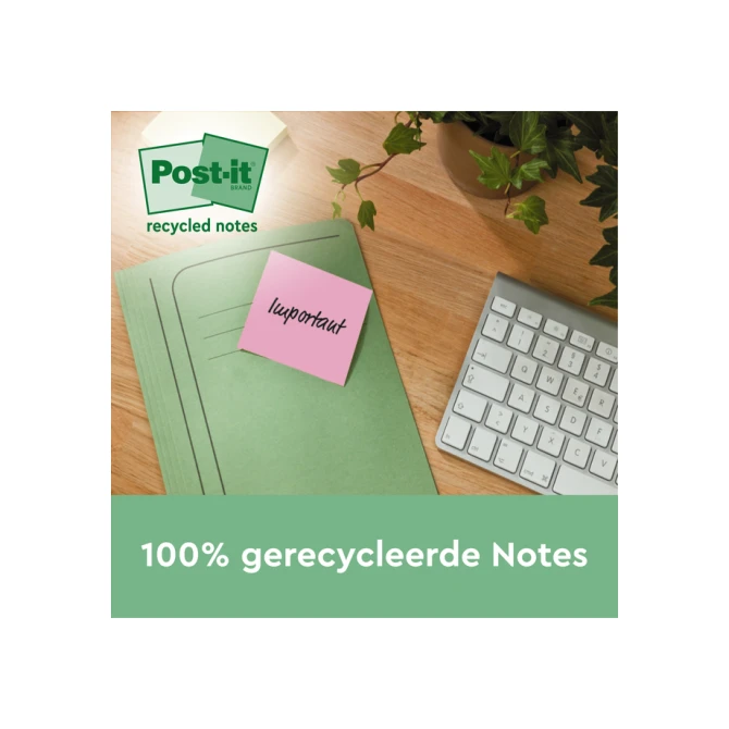 Memoblok Post-it 654-RTP 76x76mm recycled rainbow pastel 16 stuks