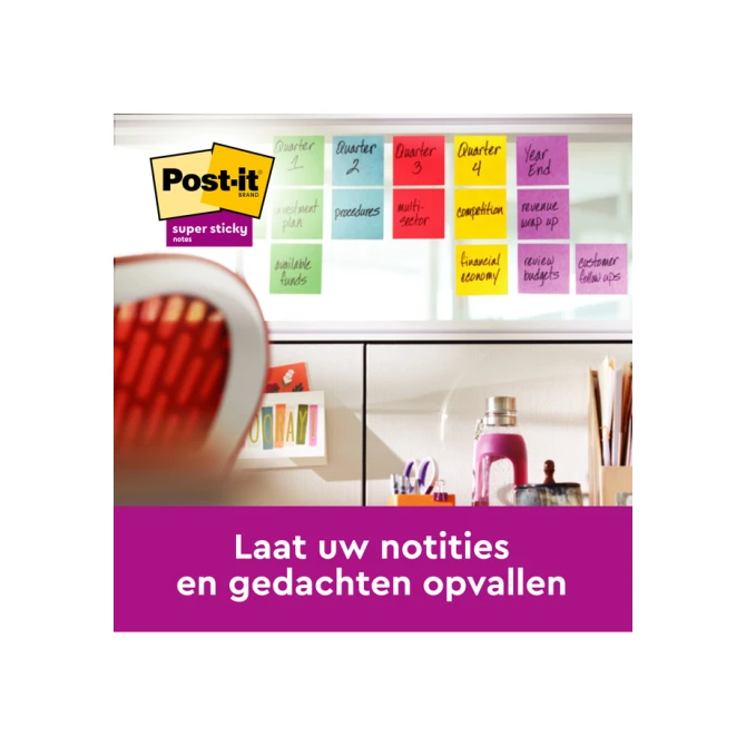 Memoblok Post-it 654 Super Sticky 76x76mm 90 vel rainbow 12 stuks