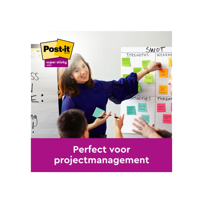 Memoblok Post-it 654 Super Sticky 76x76mm 90 vel rainbow 12 stuks