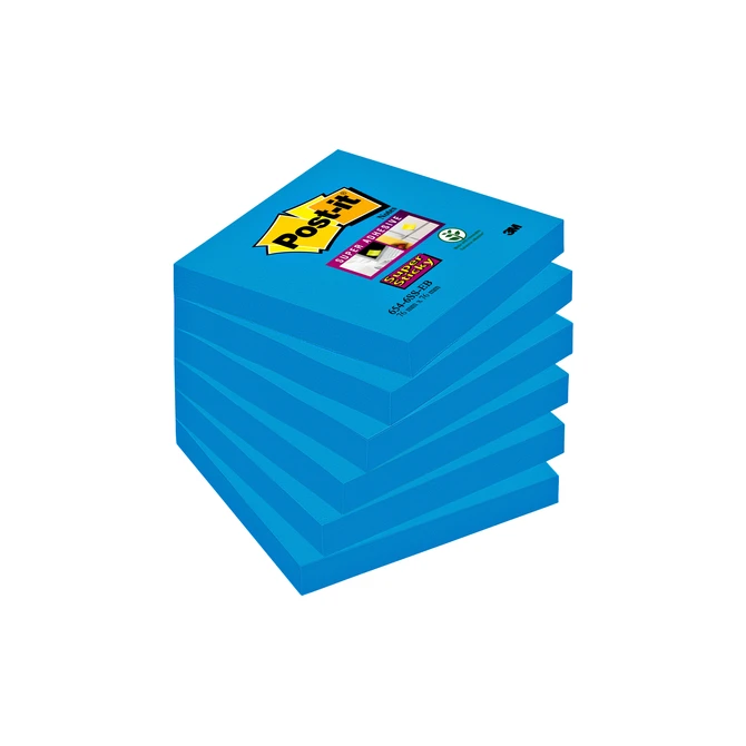 Memoblok Post-it 654 Super Sticky 76x76mm blauw 90 vel