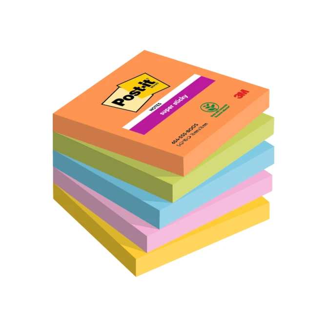 Memoblok Post-it 654 Super Sticky 76x76mm Boost 5 stuks