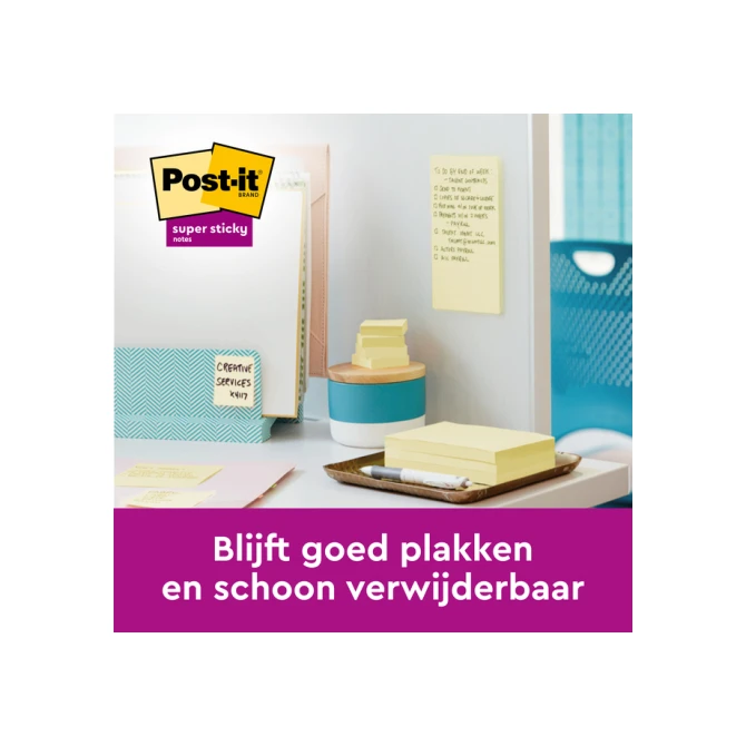 Memoblok Post-it 654 Super Sticky 76x76mm canary yellow 12 stuks